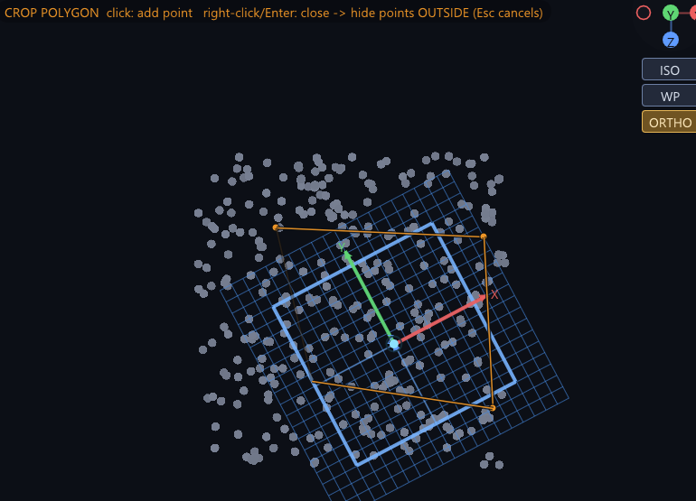 Drawing a crop polygon in the VRCAD viewport to hide points outside the boundary
